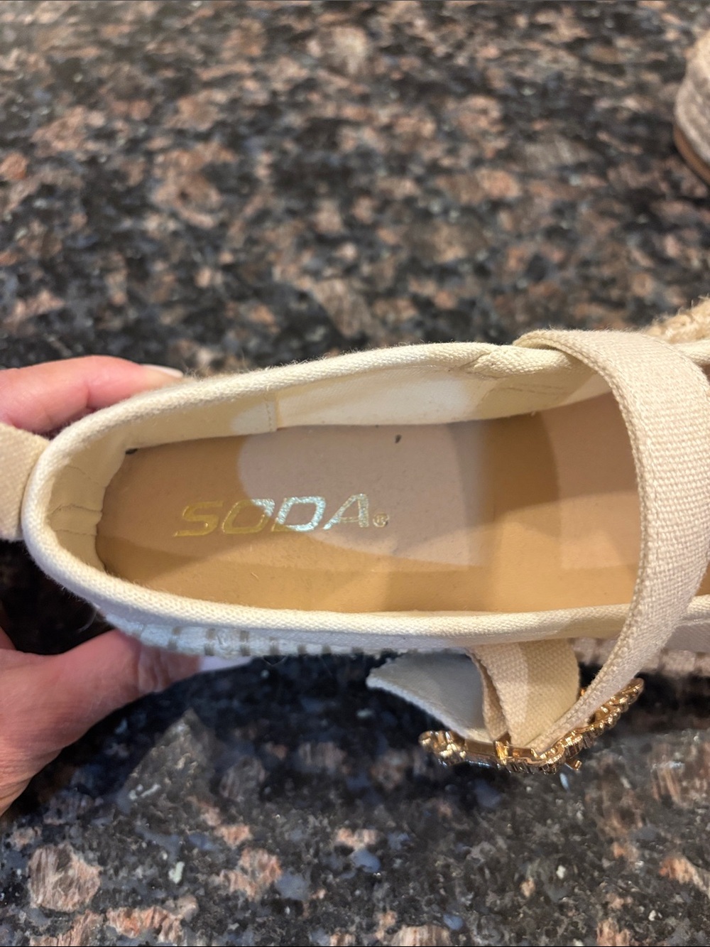 SODA Cream Canvas Espadrille Mary Jane with Decorative Buckle - Picture 4 of 16